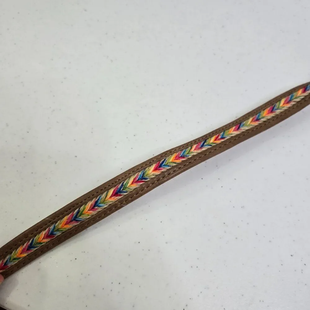 Asos Belt 20 22 Rainbow Weave Chevron Brown Faux Leather UK 22/24
